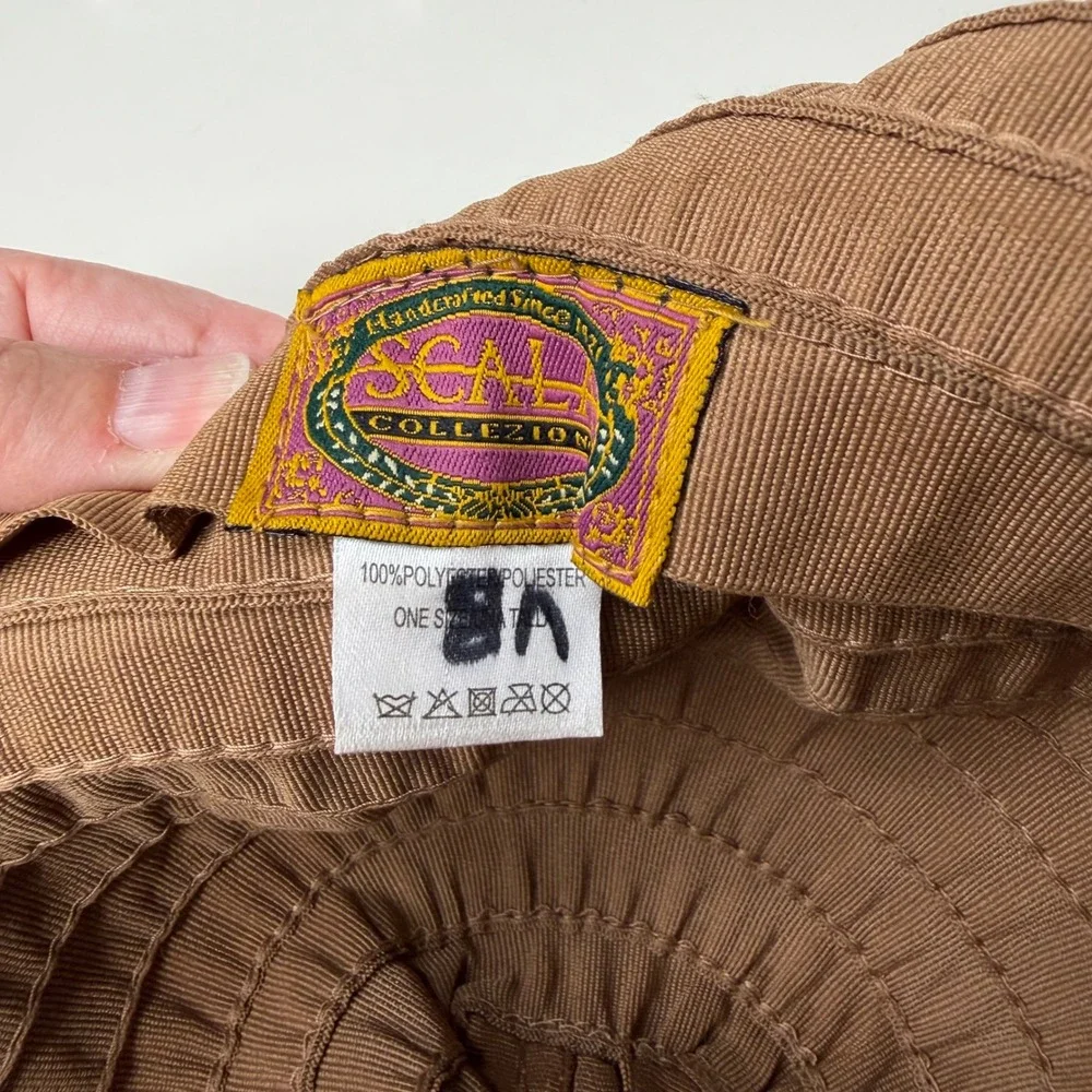 Scala Sun Hat Womens Tan Wide Brim Bow‎ Ribbed Packable Coastal OS